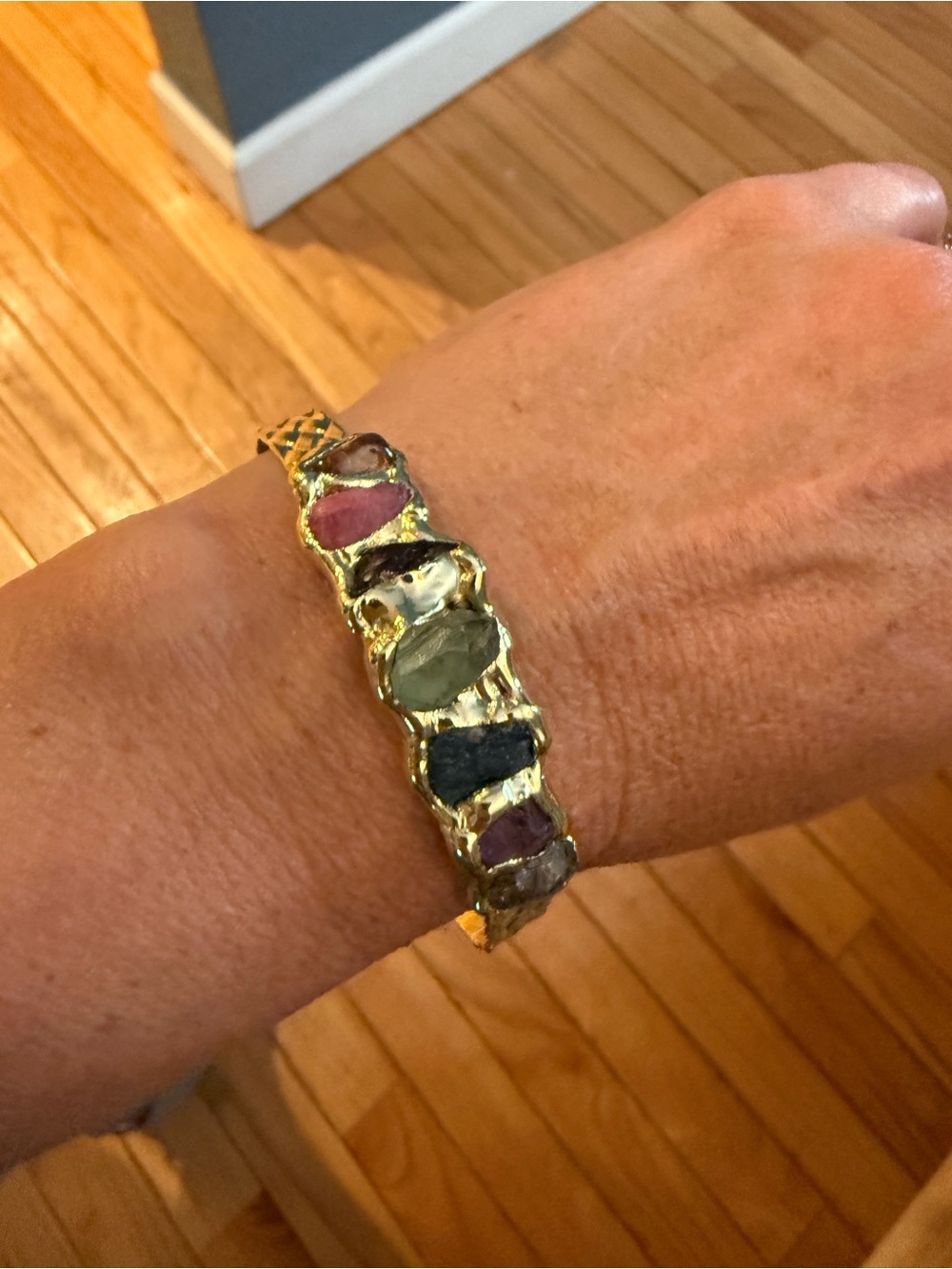 Gold-Tone Multicolor Stone Bracelet - Women Jewelry flexible